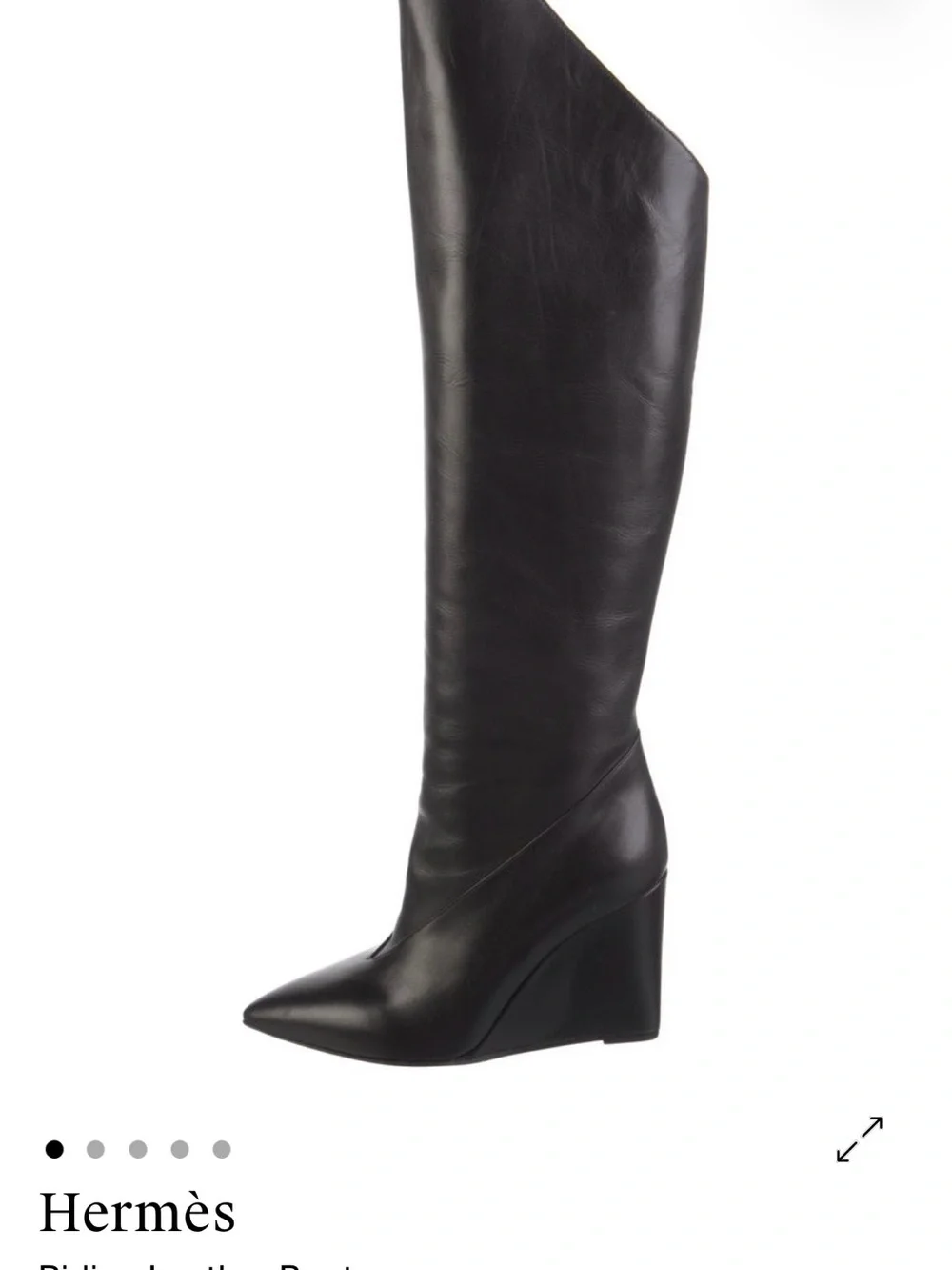 Hermes Hongrie Black Leather Over-the-Knee Wedge Boot
